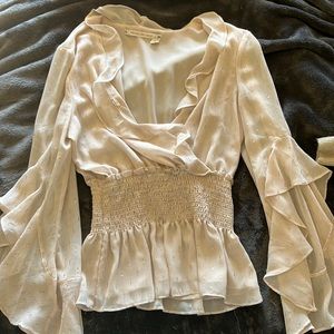 Ruffle Light Pink and Silver Top- Smocked Waist